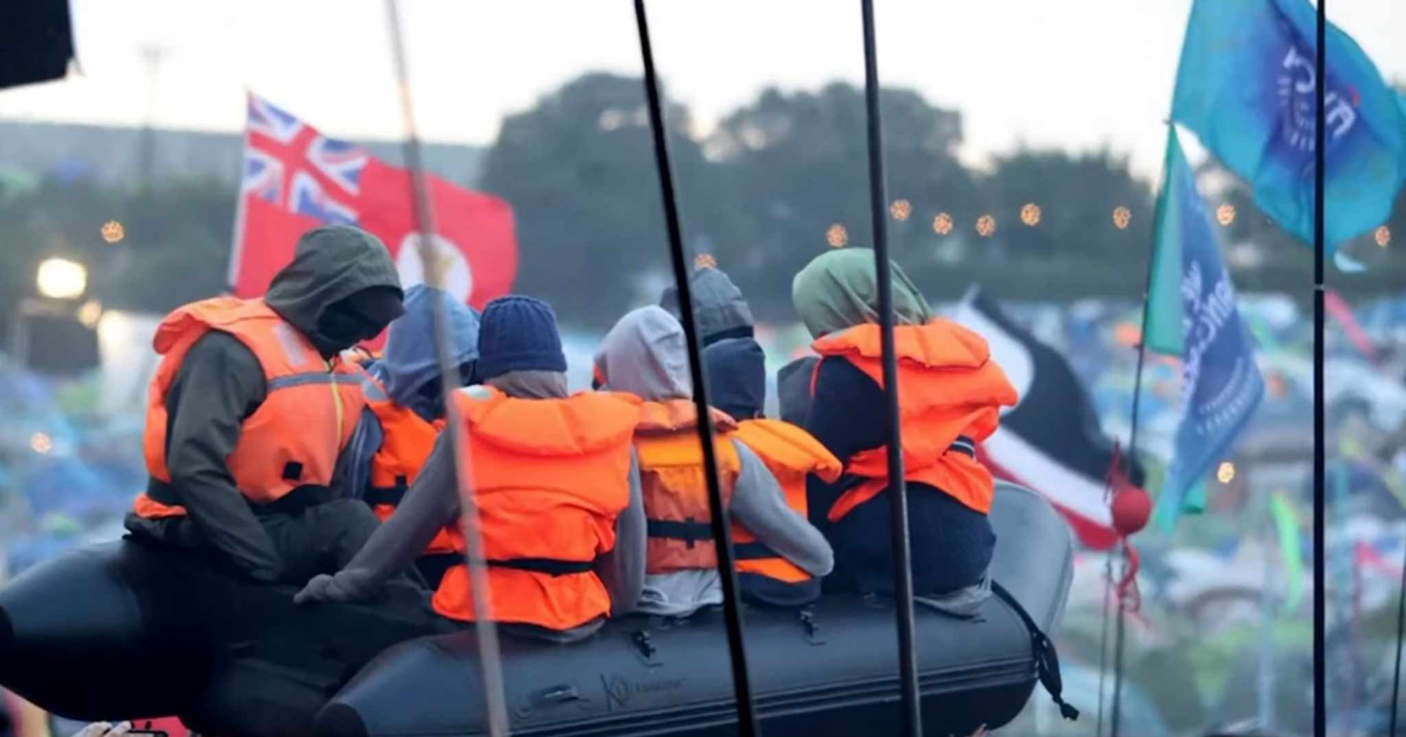 The Banksy inflatable migrant boat artwork was released during Idles’ Glastonbury set