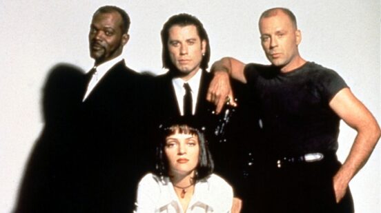 PULP FICTION: SAMUEL L JACKSON, JOHN TRAVOLTA, BRUCE WILLIS, UMA THURMAN