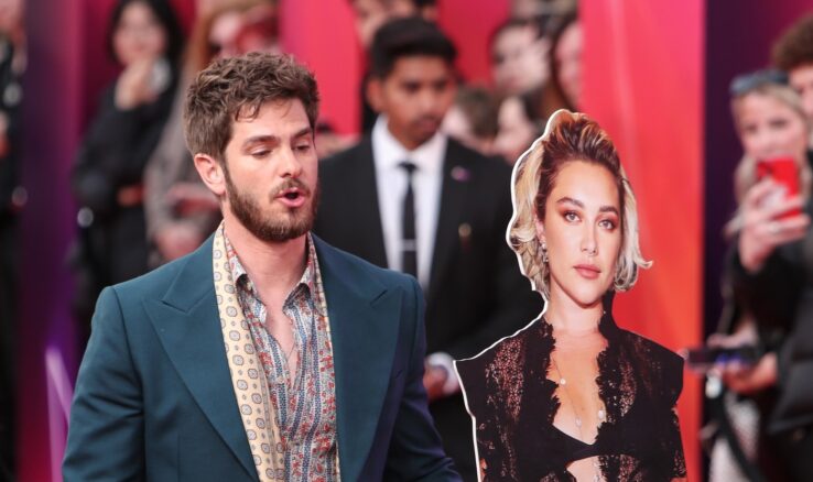 Andrew Garfield, alongside a Florence Pugh cardboard cutout